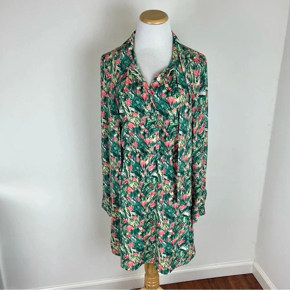 Aritzia Sunday Best Long Sleeve Floral Neck Tie Dress Size M - Picture 1 of 7
